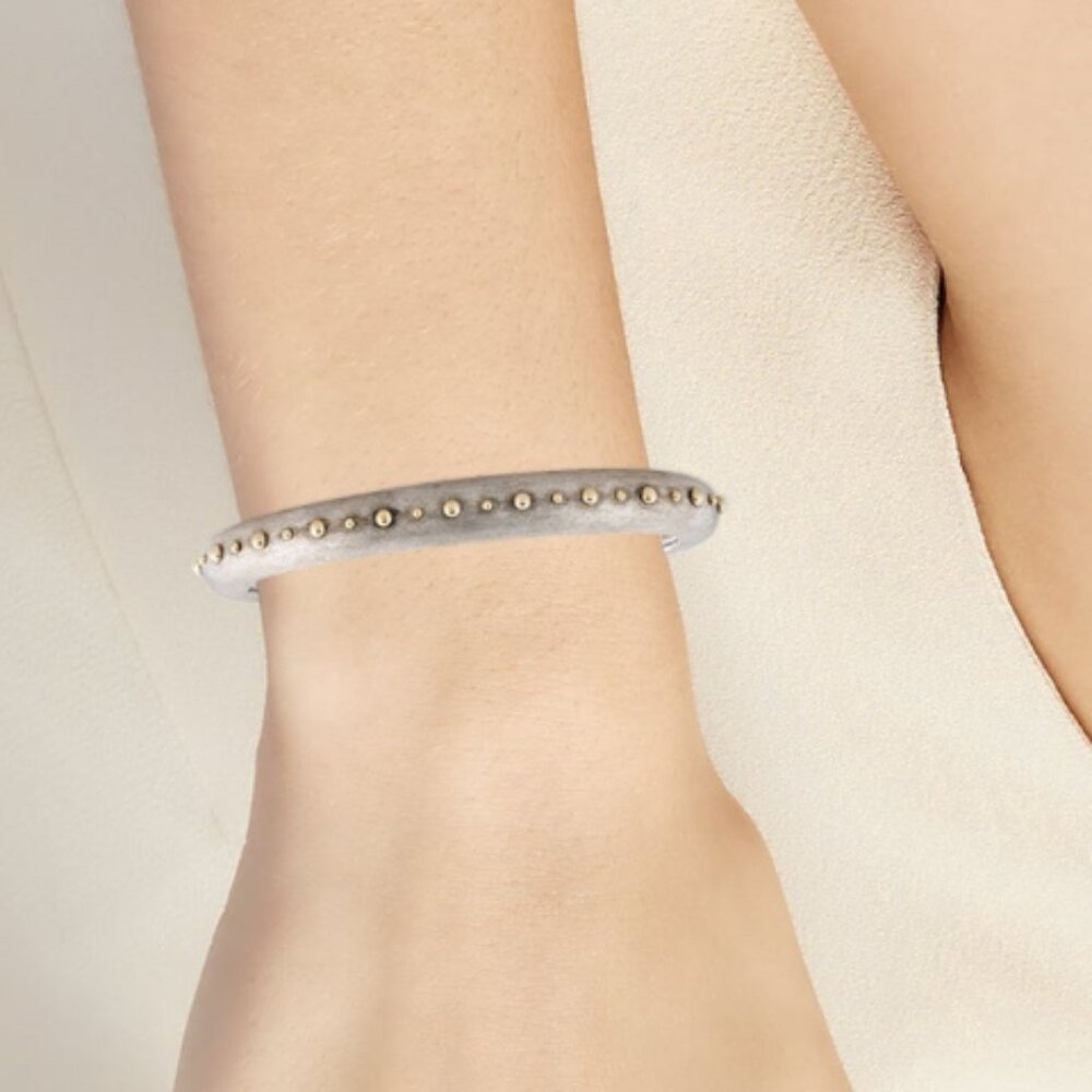 JOHN HARDY STERLING SILVER & 18K YELLOW GOLD DOT BRUSHED KICK CUFF BRACELET - Picture 8 of 11
